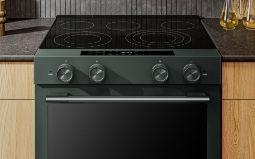 Electric slide-in range in a sleek kitchen
