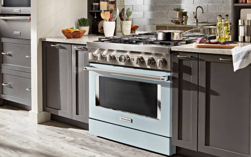 A full kitchen set-up featuring as KitchenAid® oven