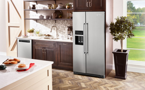 KitchenAid® side by side refrigerator in a kitchen