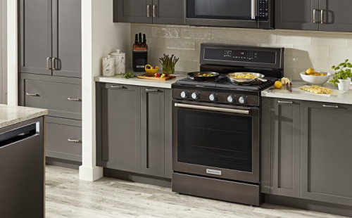 A KitchenAid® stainless steel range in a modern kitchen