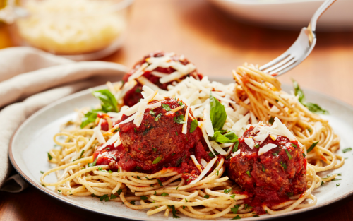 Pasta and meatballs on a plate