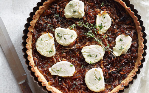 A baked tart with a caramelized top