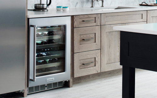 Silver KitchenAid® wine refrigerator