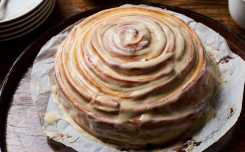 Glazed homemade cinnamon roll bread