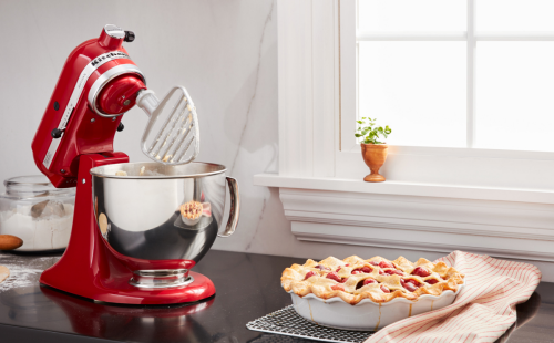 Red KitchenAid® Stand Mixer with pastry blender attachment