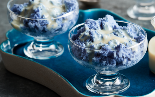 Blue shave ice in serving glasses