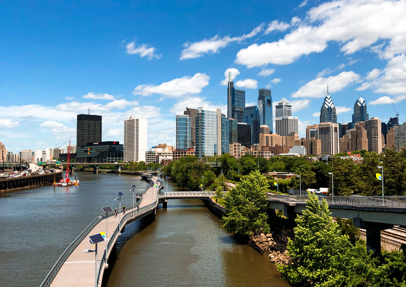 The beautiful, sun-filled cityscape of Philadelphia.