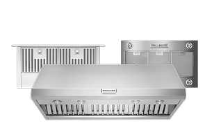 A collage of KitchenAid® built-in hoods and vents