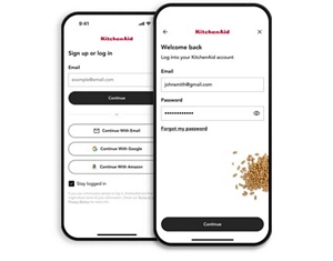 The login screen of the KitchenAid app.
