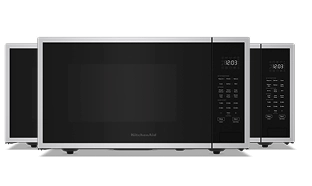A collage of KitchenAid® Countertop Microwaves.