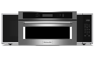 A collage of KitchenAid® Multifunctional Microwaves.