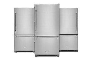 A collage of KitchenAid® Bottom Freezer Refrigerators