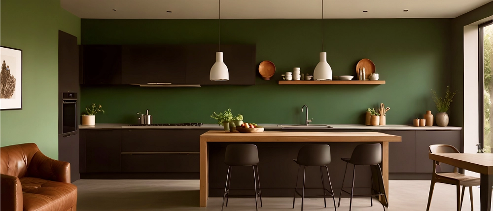 A deep forest green kitchen.