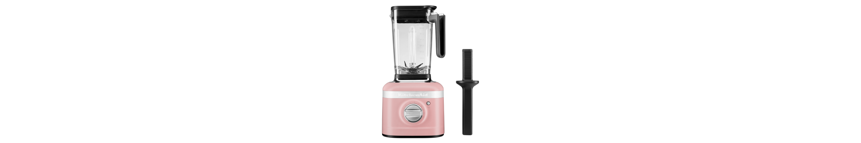 A variable speed blender in matte dried rose pink.