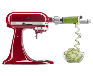 A KitchenAid® Stand Mixer with a Spiralizer Attachment.
