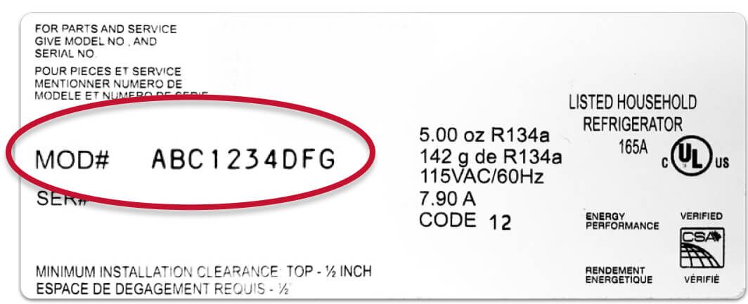 Once you find your rectangular product tag, your model number is located on the left, middle side of the tag. Note: the model number is different from the serial number.