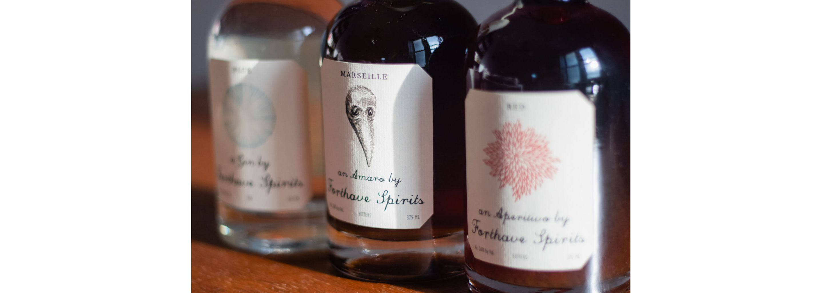 Liquor bottles from Forthave Spirits.