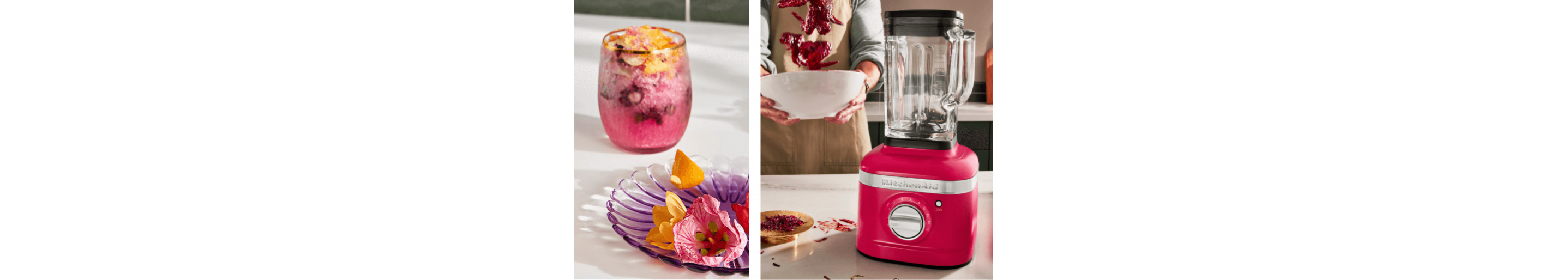A vibrant pink shaved ice cocktail and a Hibiscus blender.