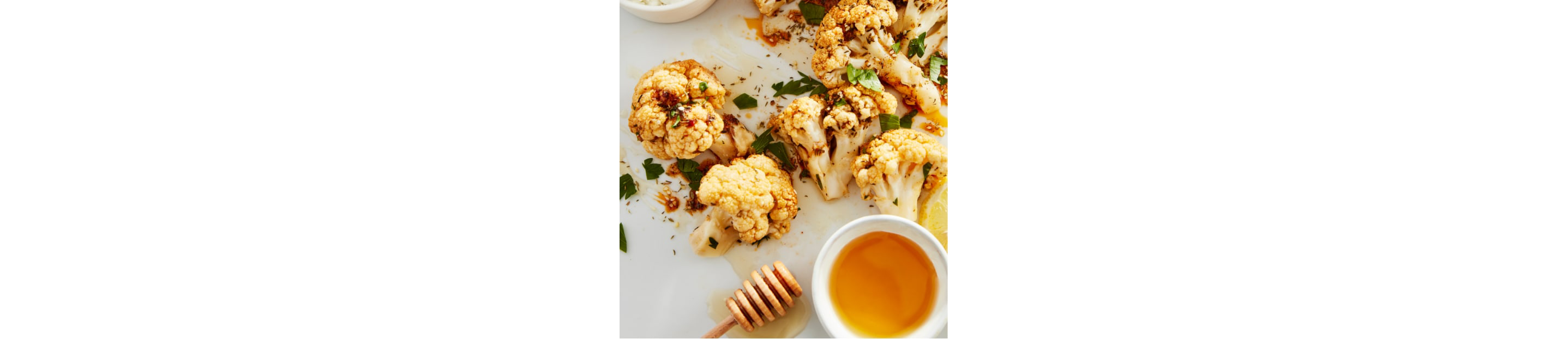 Cauliflower drizzled in golden honey.