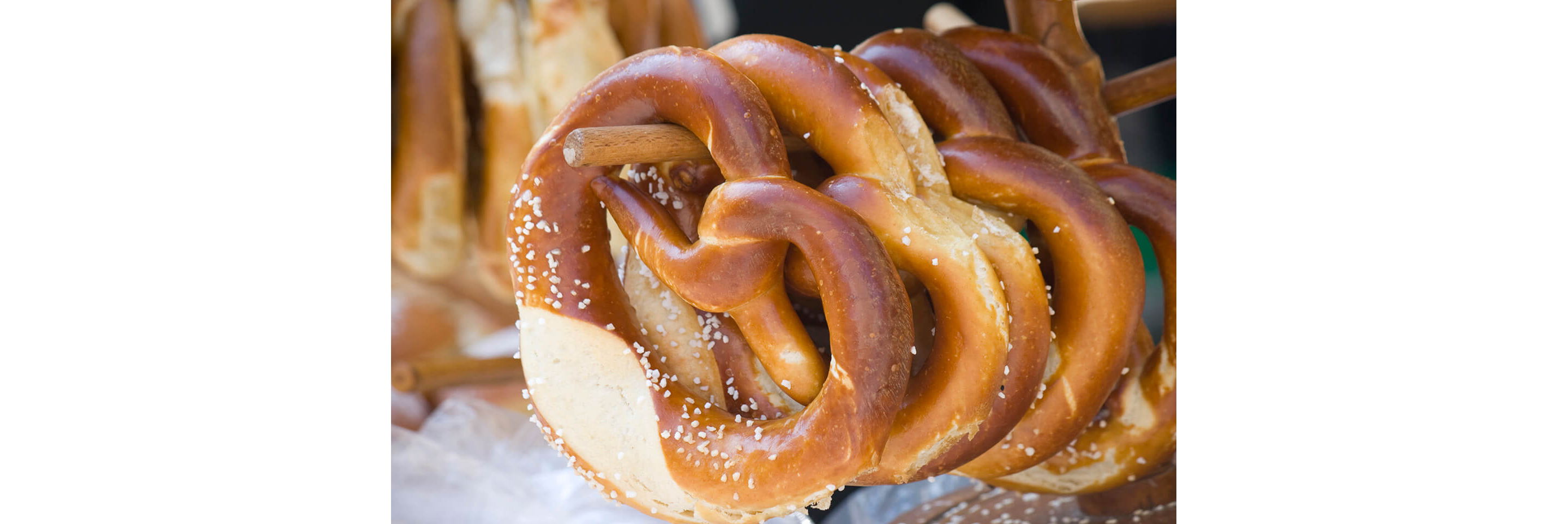 Freshly made pretzels sprinkled with coarse salt.