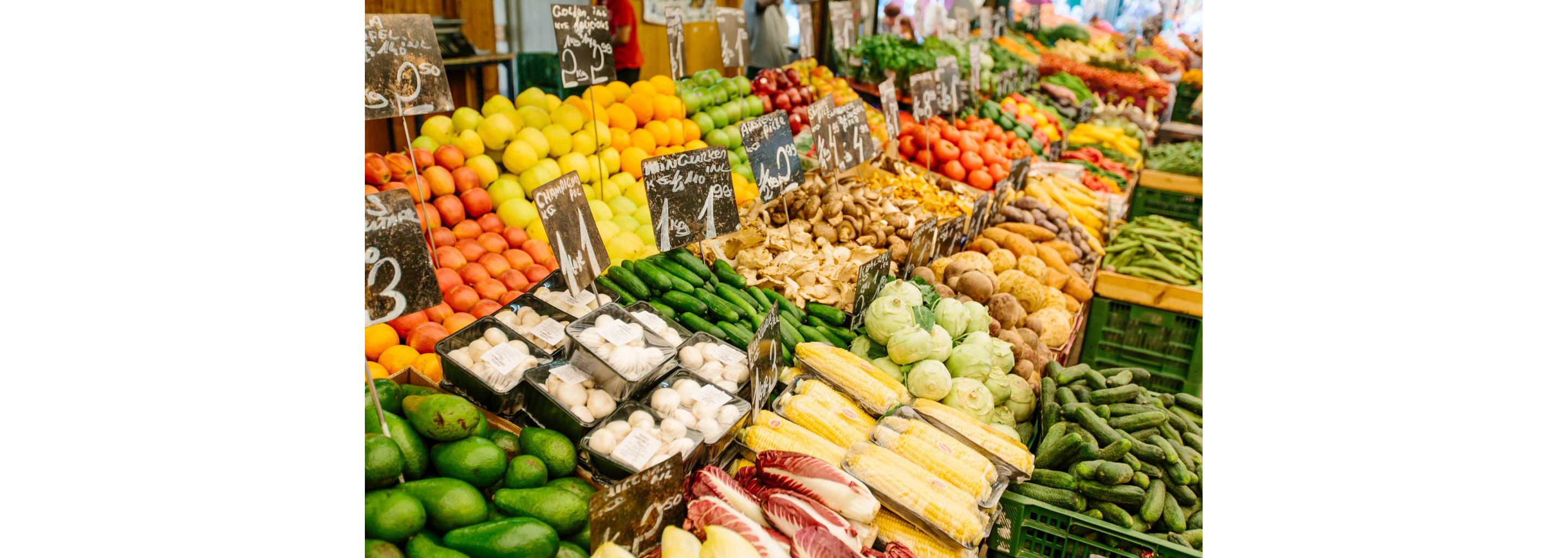Seemingly endless displays of various fruits and vegetables.