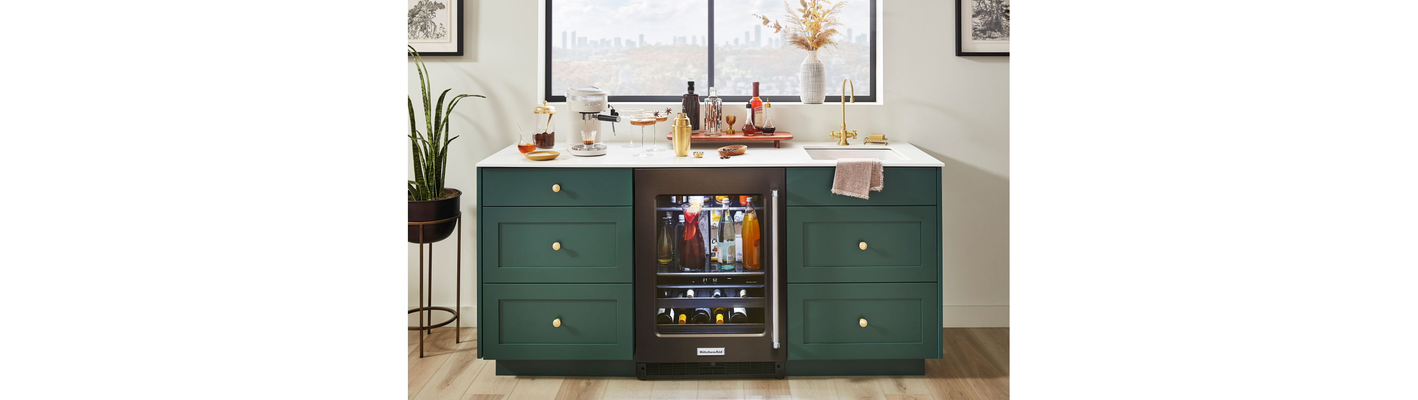 Wet bar with a KitchenAid® undercounter refrigerator