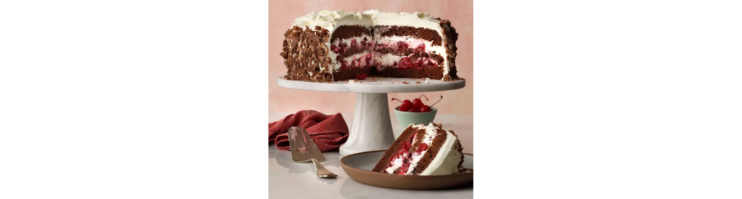 Black forest cake on a cake stand