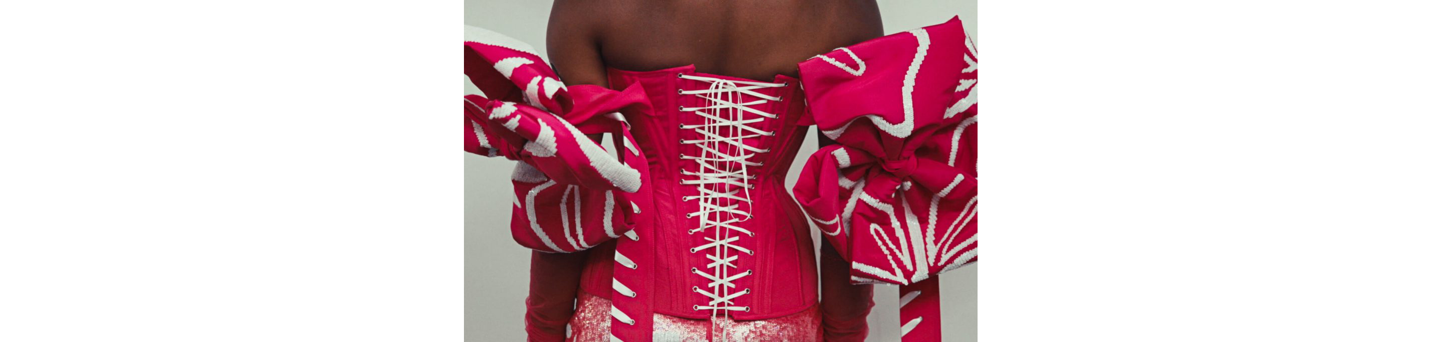 A close up at the corset details of Look Twelve.