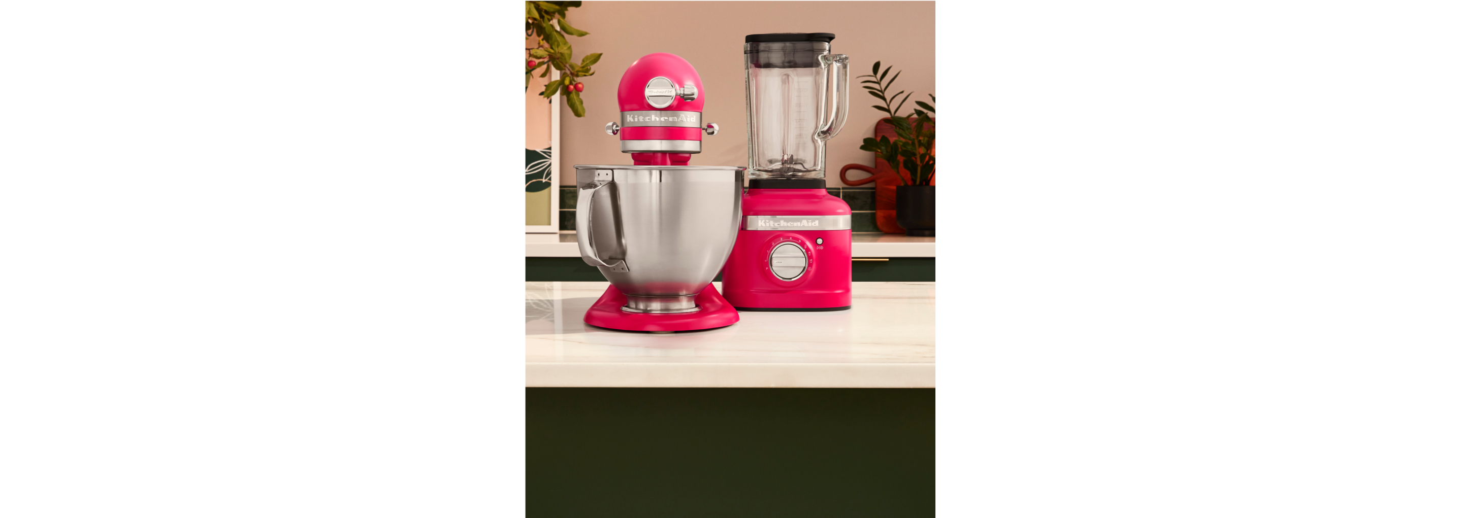 A KitchenAi® Stand Mixer in Hibiscus.