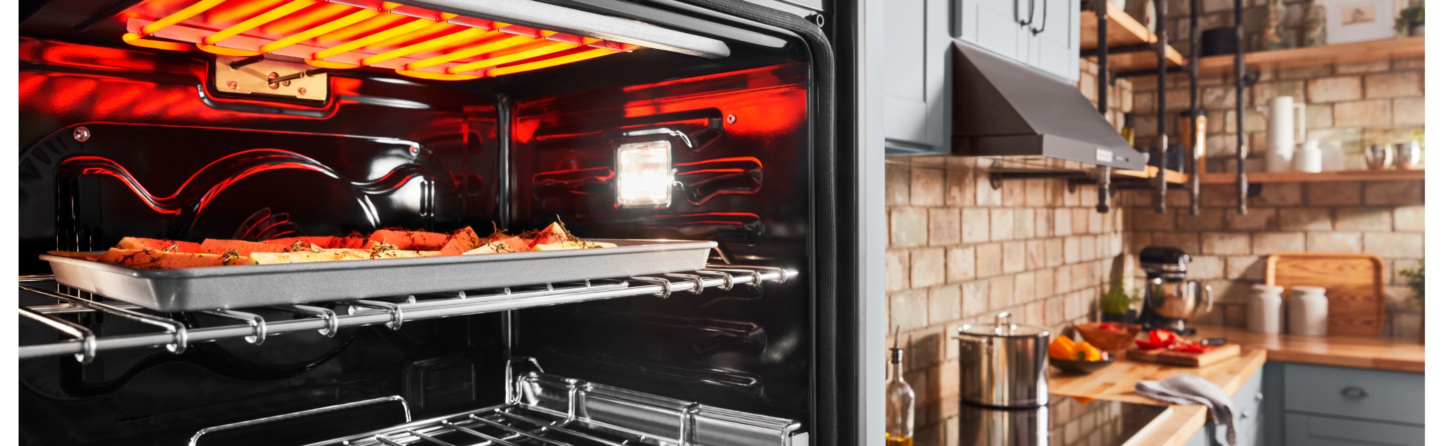 An oven with a tray of food inside of it