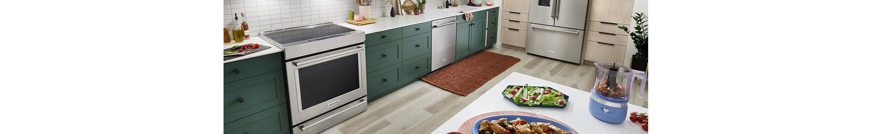 KitchenAid® slide-in electric range with a suite of appliances