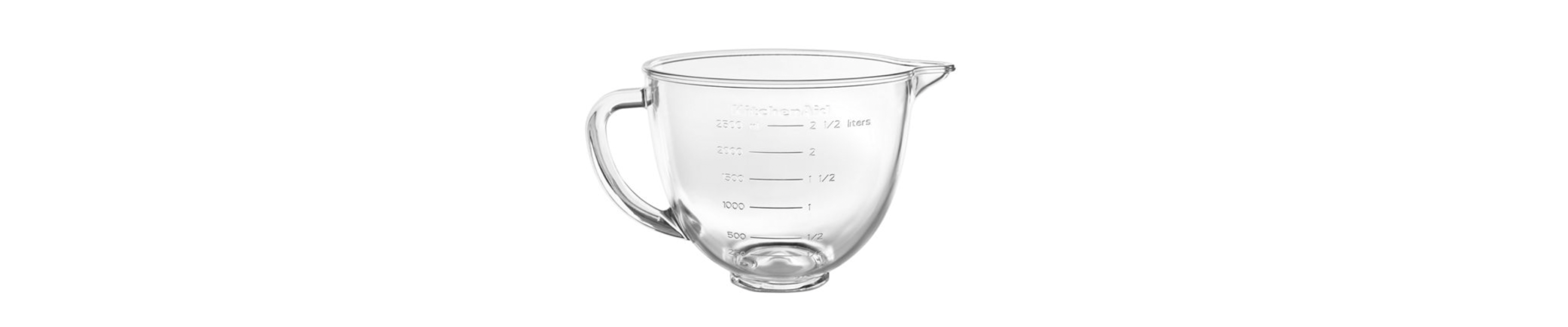 A glass mixer bowl.