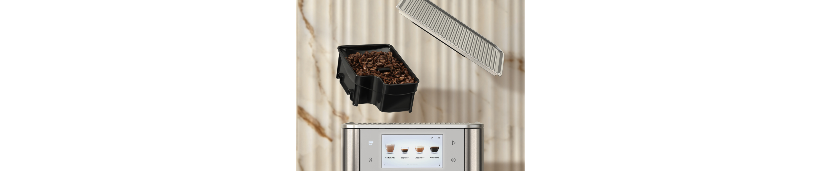 Espresso bean hopper above espresso machine