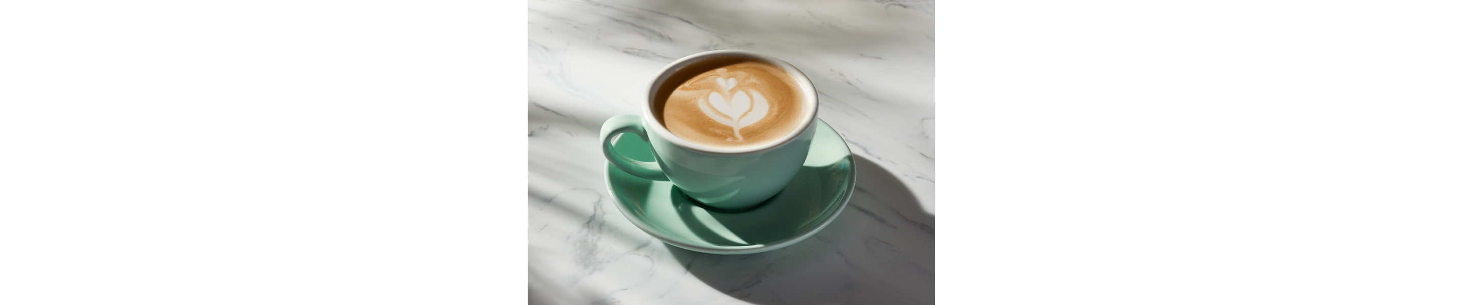 Espresso drink in a teal cup on a matching saucer