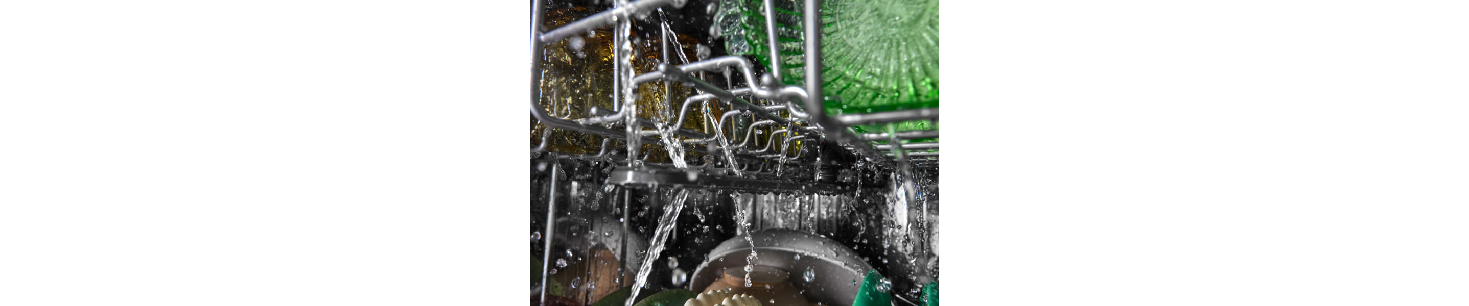 Water droplets on dishes in a dishwasher