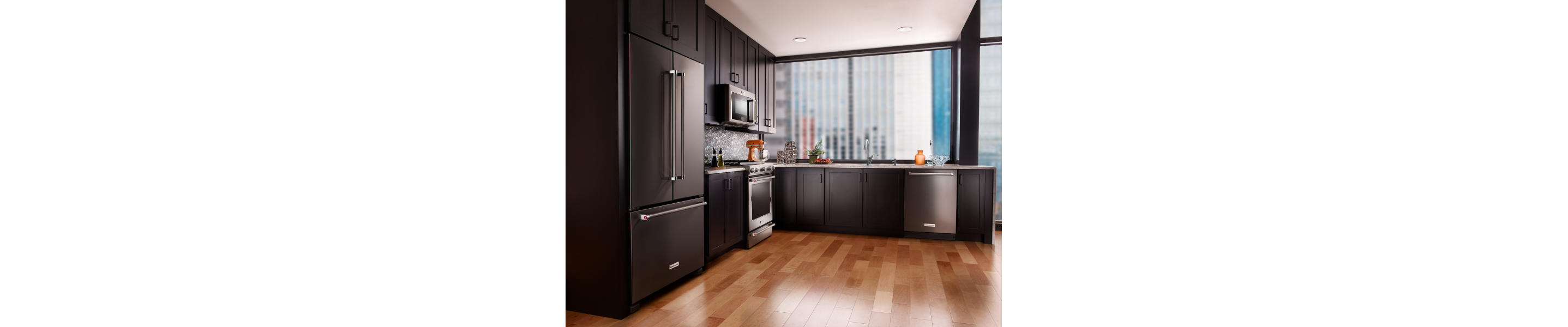 Open concept kitchen with brown cabinetry