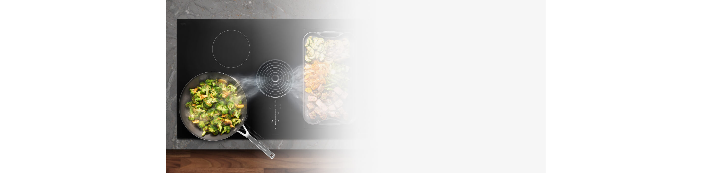 Food cooking on an induction cooktop