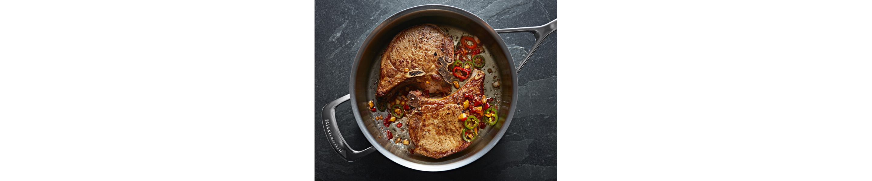 Seared meat in a pan