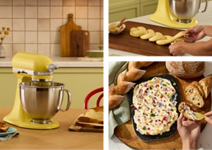 A collage of images of the 2025 Color of the Year Stand Mixer and various butter-based recipes.