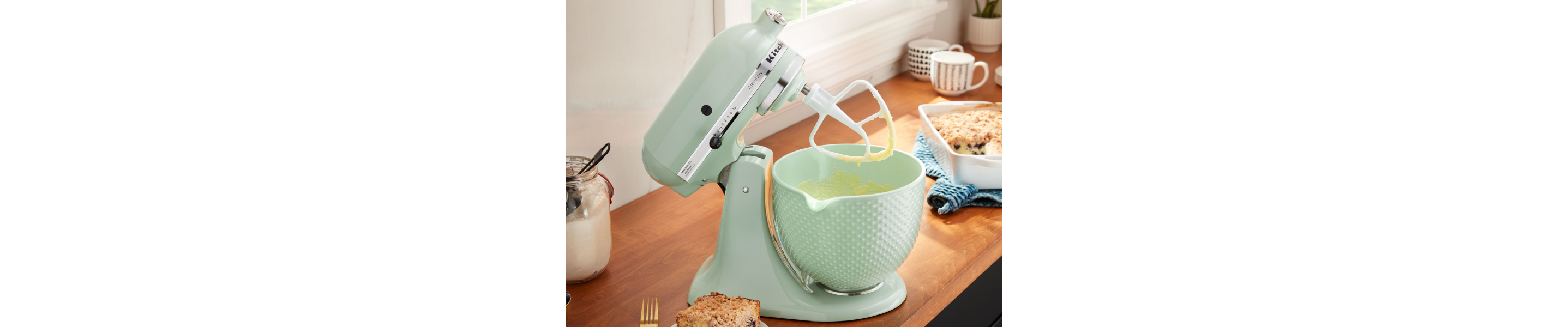 KitchenAid® stand mixer with green textured ceramic bowl