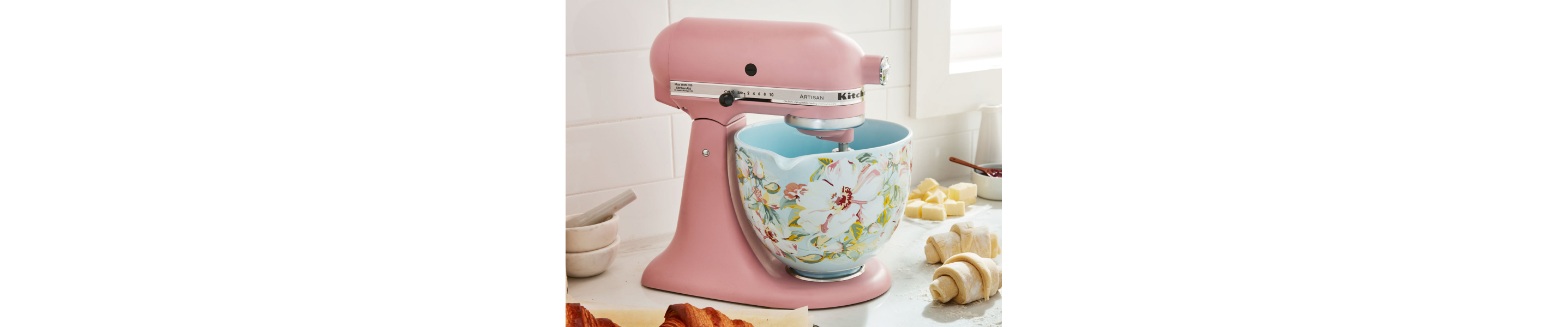 KitchenAid® stand mixer with floral ceramic bowl