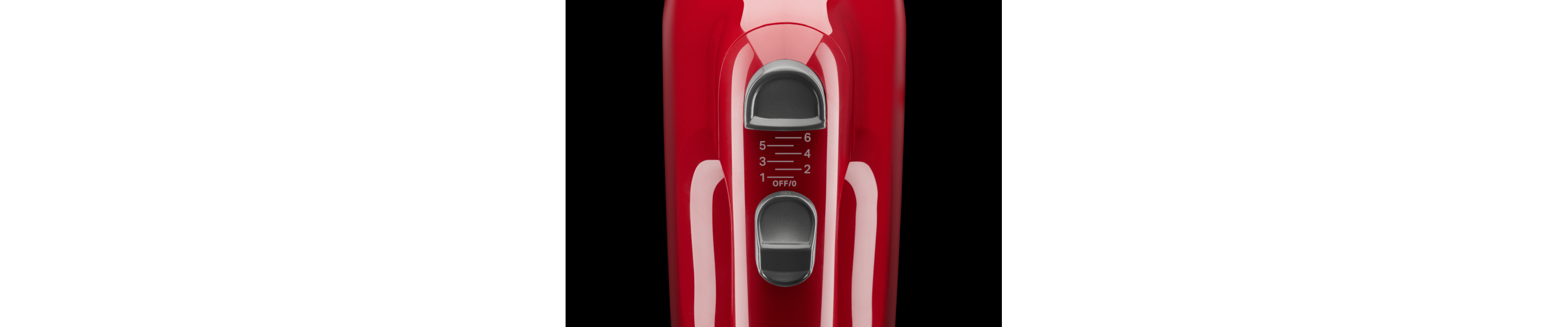 Close up of speed settings on red KitchenAid® hand mixer 