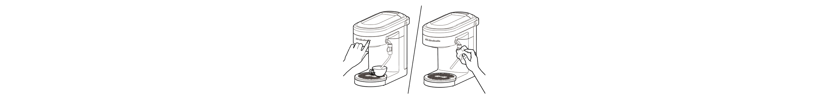 Steam wand positioned over espresso cup/ steam wand getting wiped down with soft cloth