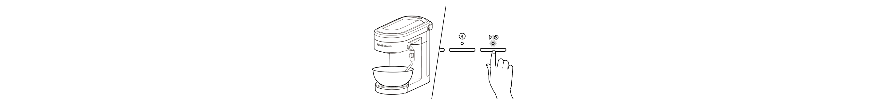Espresso machine with bowl under group head, finger pressing start/cancel