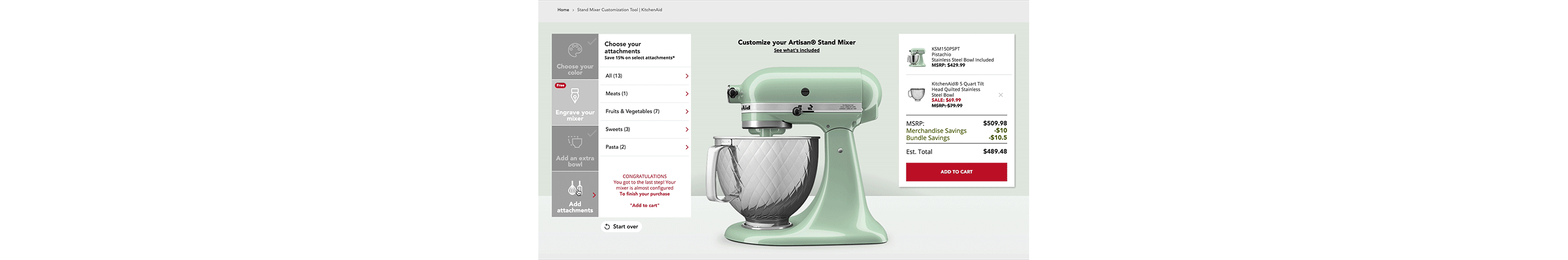 Gif of the KitchenAid customization tool attachment selection 
