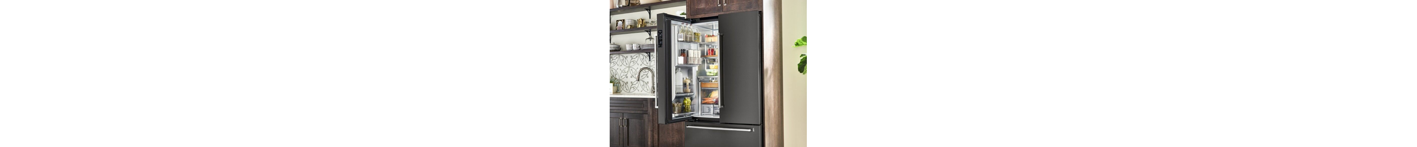 A KitchenAid® refrigerator in a modern kitchen.