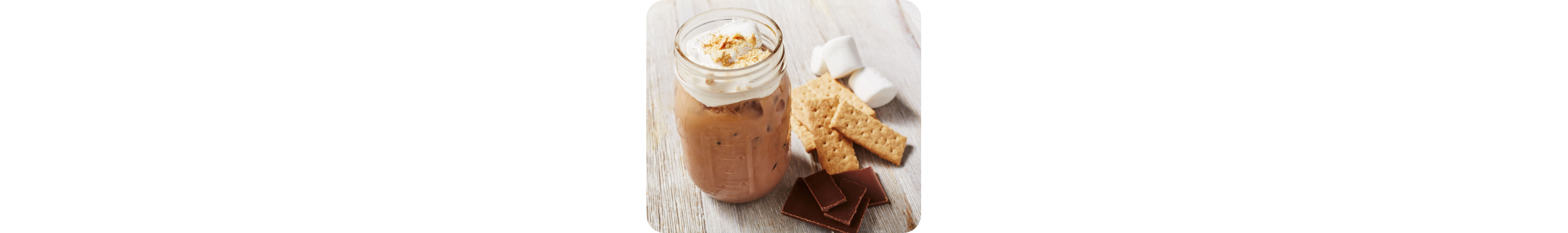 Mason jar with cold brew coffee recipe and s'mores ingredients