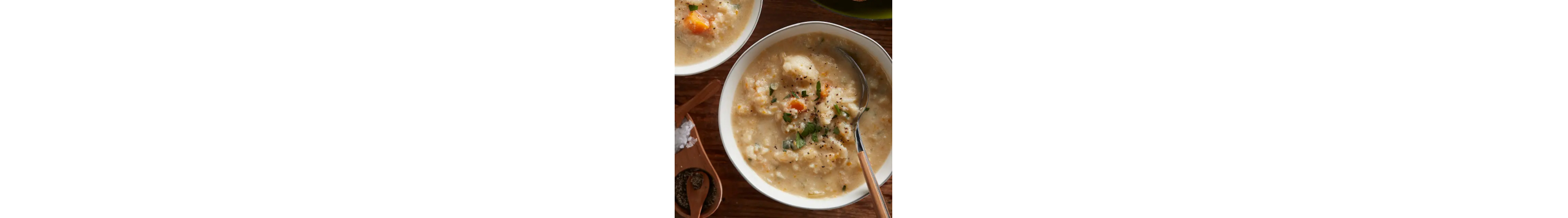 Top view of creamy cauliflower soup from Yummly recipe 