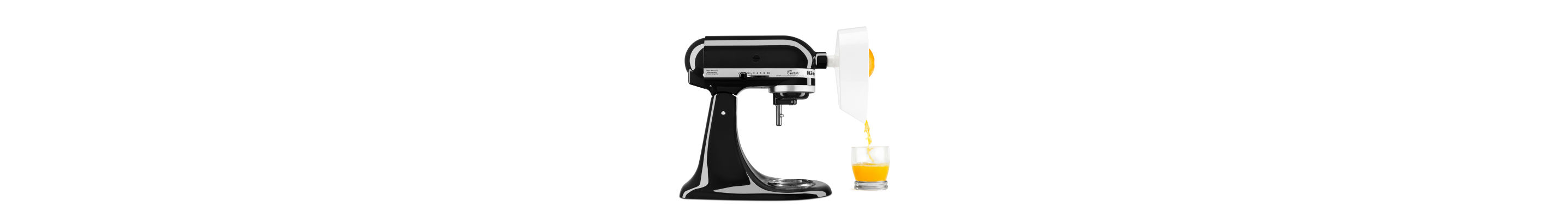 Orange juice made with a black KitchenAid® stand mixer with Citrus Juicer Attachment