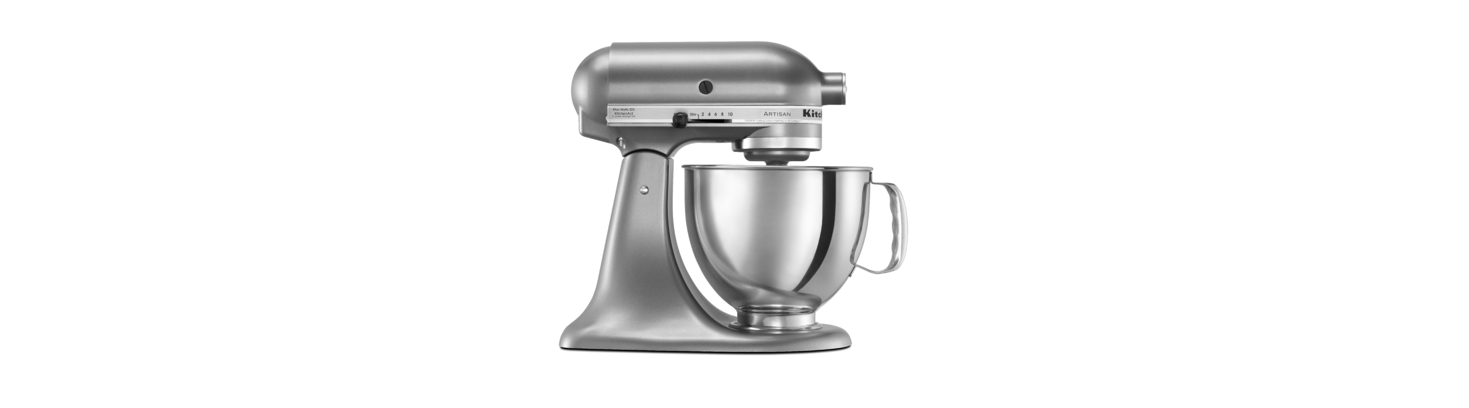 Silver tilt-head stand mixer from KitchenAid brand